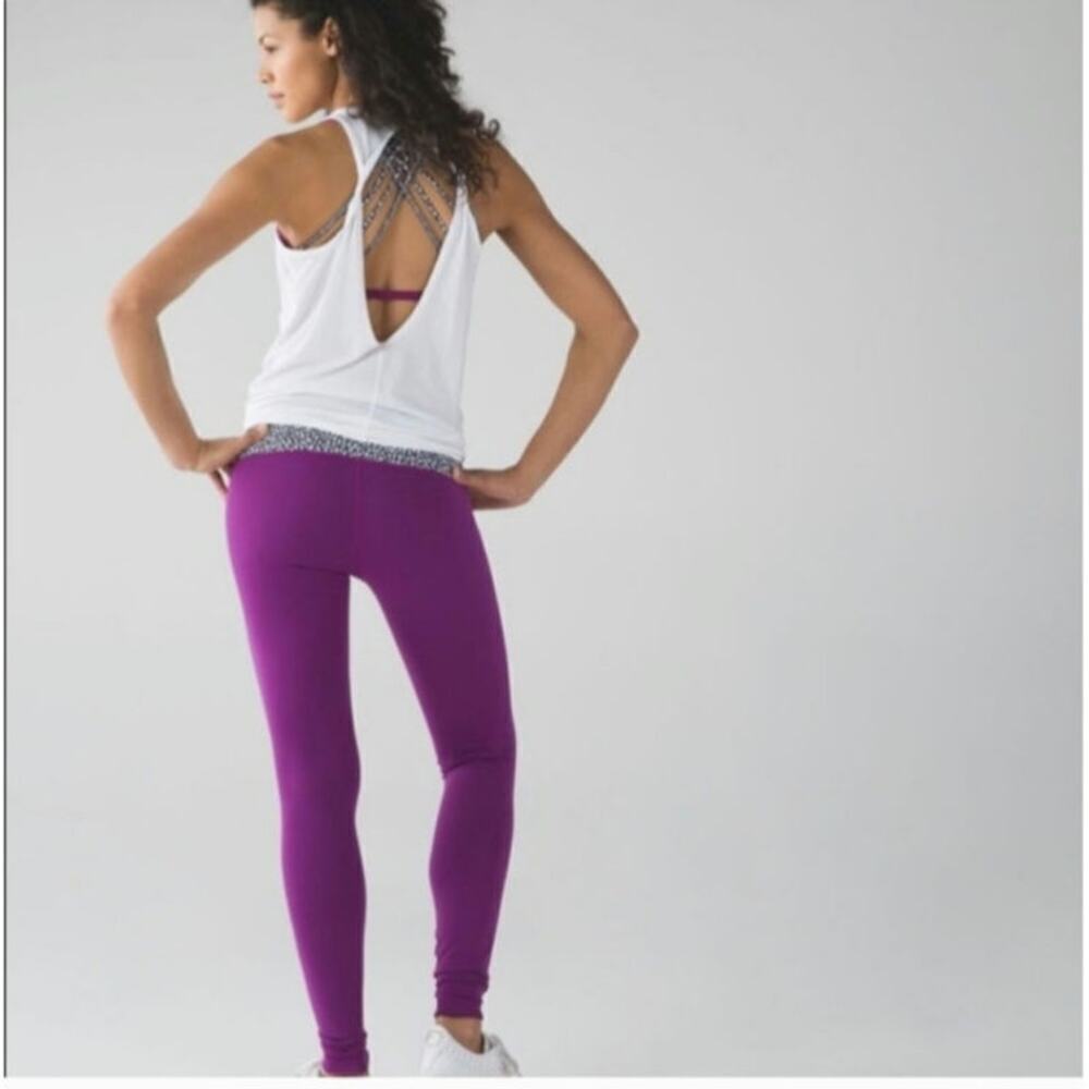 LULULEMON Wunder Reversible Leggings Black Regal Plum Miss Mosaic Black Size 6 - Picture 5 of 11